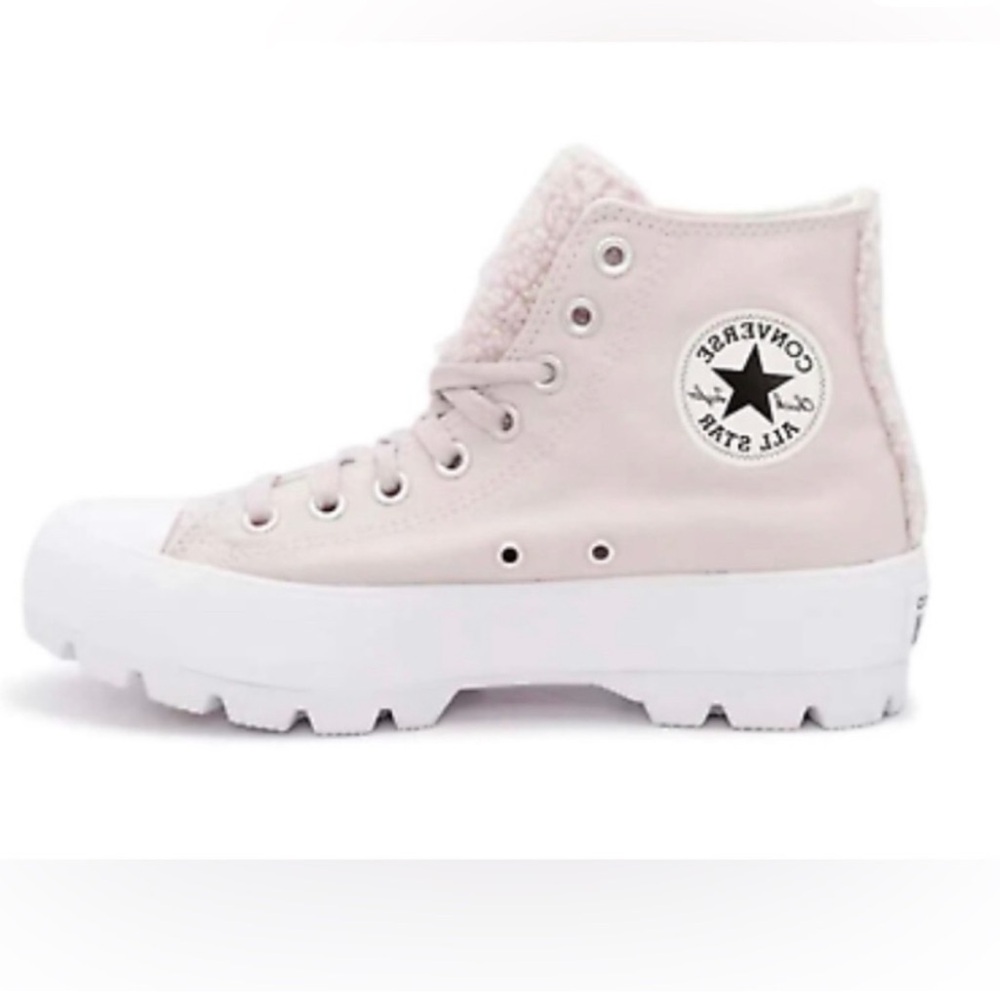 Pale Pink Shearling Converse Chuck Taylor All Star Platform Sneakers